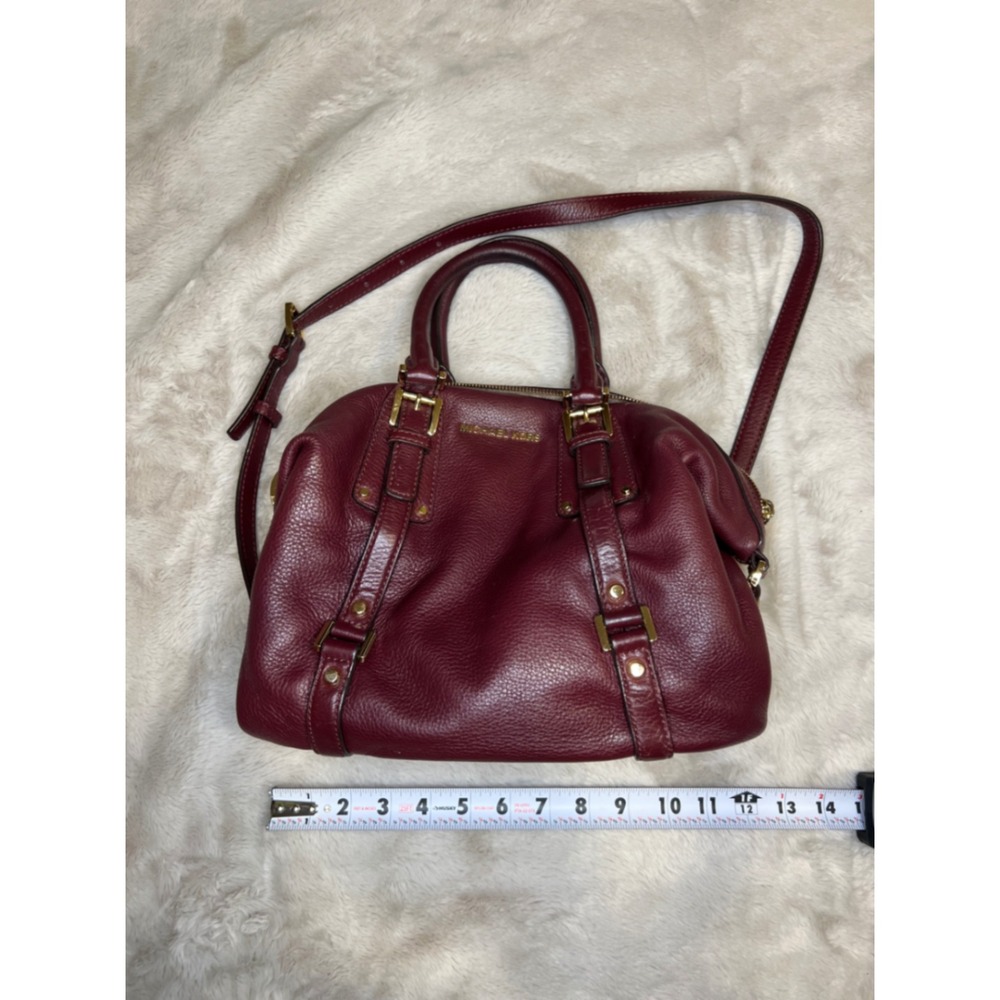 Michael Kors Womens Satchel Pebbled Leather Crossbody Bag Burgundy Medium